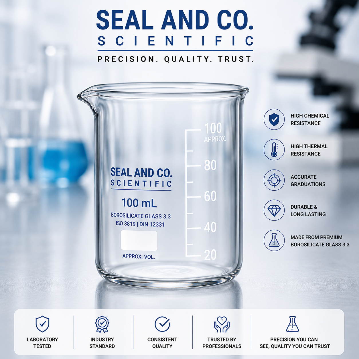 SEAL AND CO. Borosilicate Glass Beaker – Laboratory Grade - Image 2