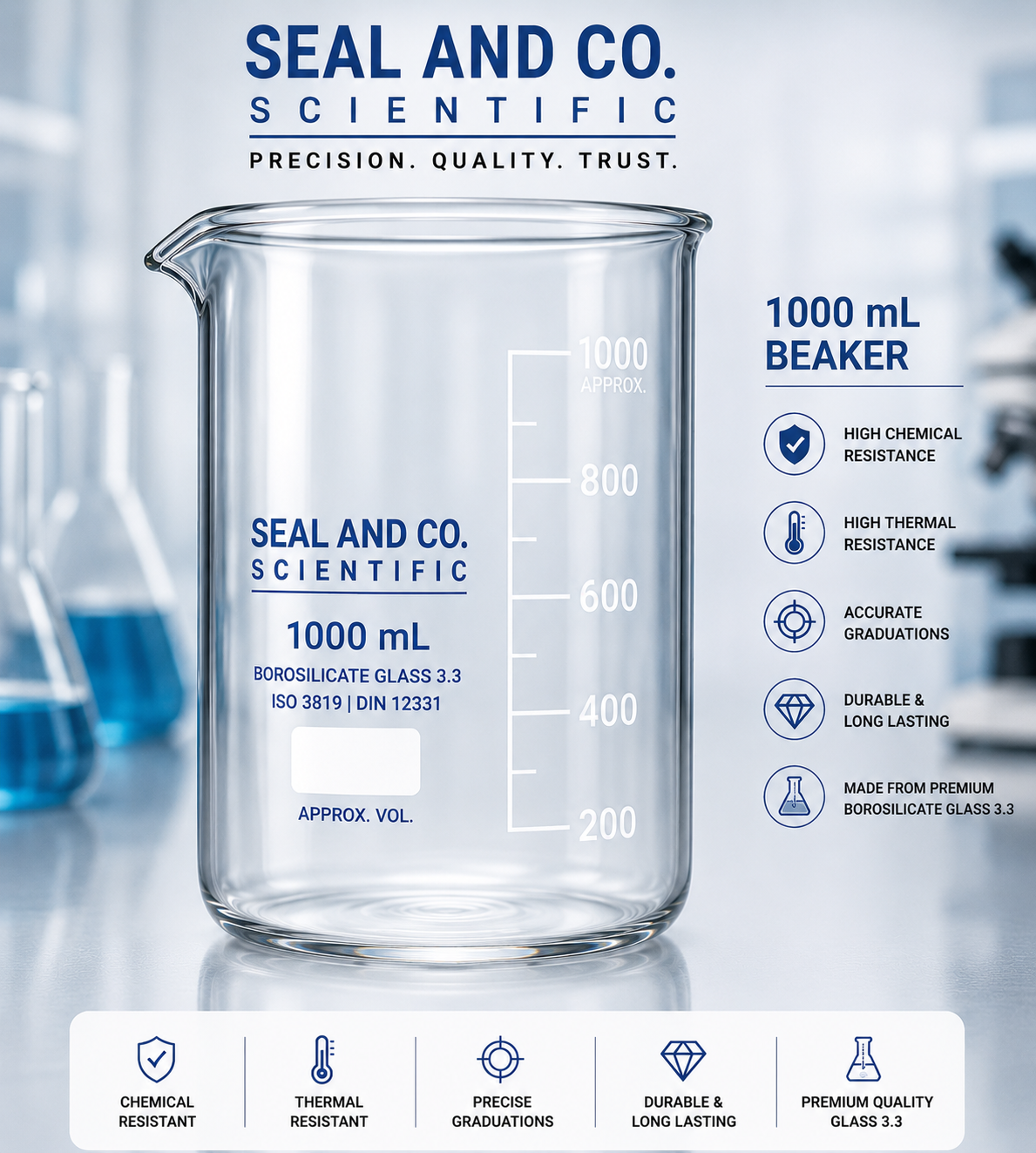 SEAL AND CO. Borosilicate Glass Beaker – Laboratory Grade - Image 4