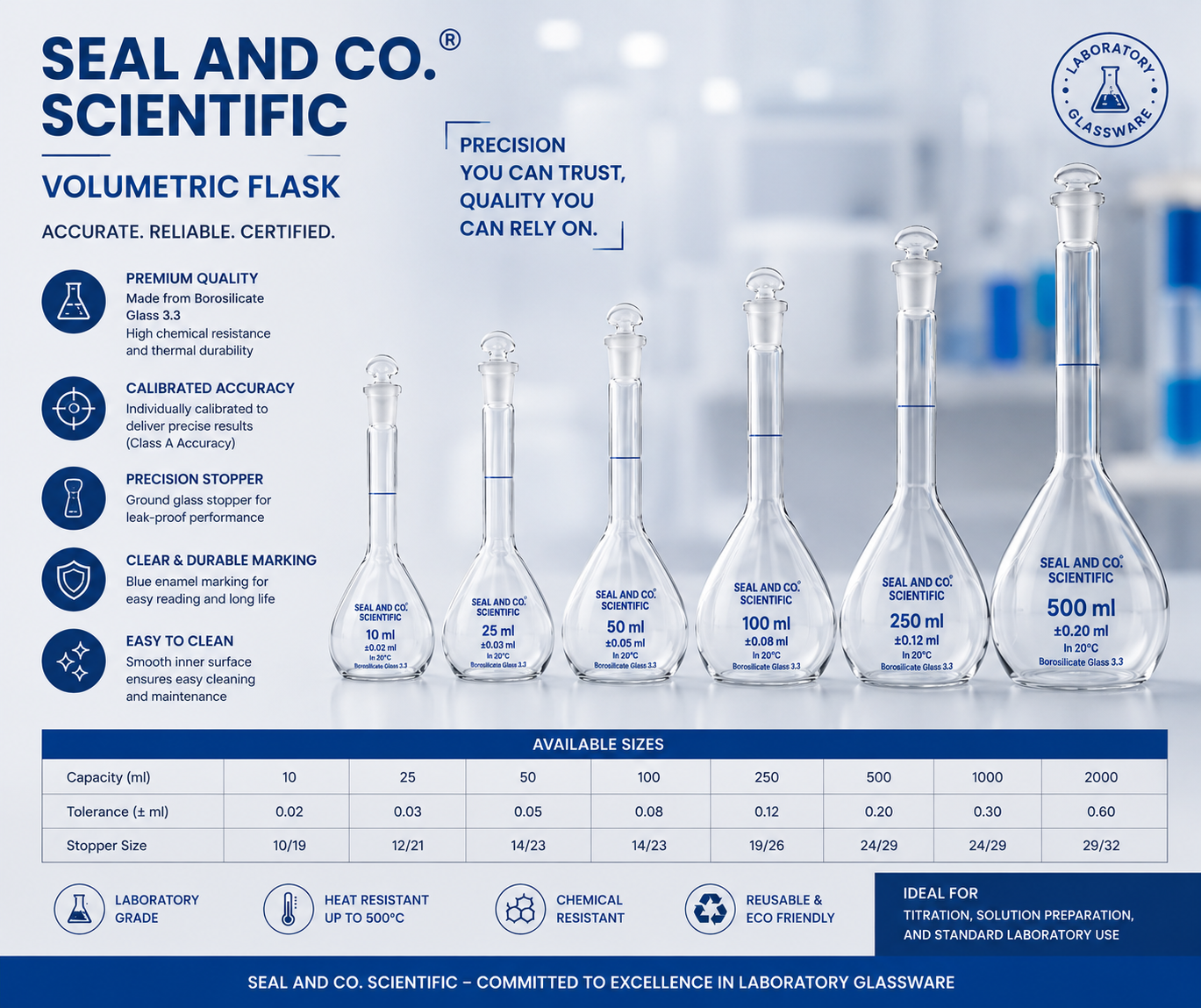 SEAL AND CO. Volumetric Flask– Laboratory Grade