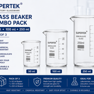 Supertek Glass Beaker Combo Pack β 50 ml + 100 ml + 250 ml | Borosilicate Laboratory Beakers (Pack of 3)