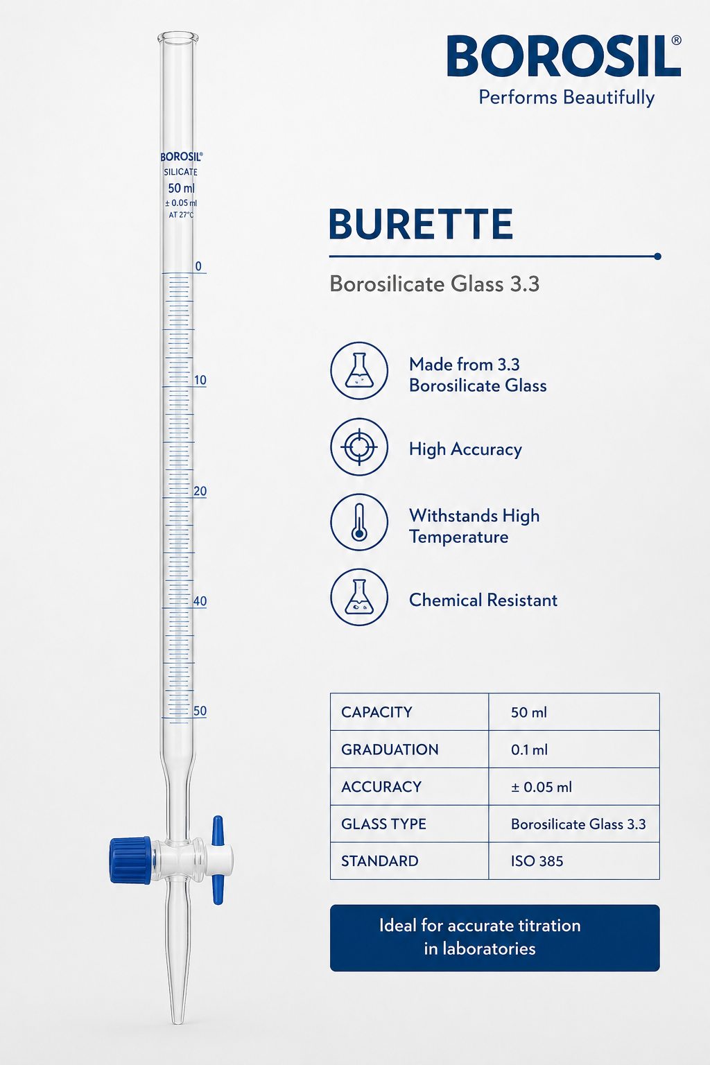 Borosil Glass Burette, Class B,2124 - Image 2
